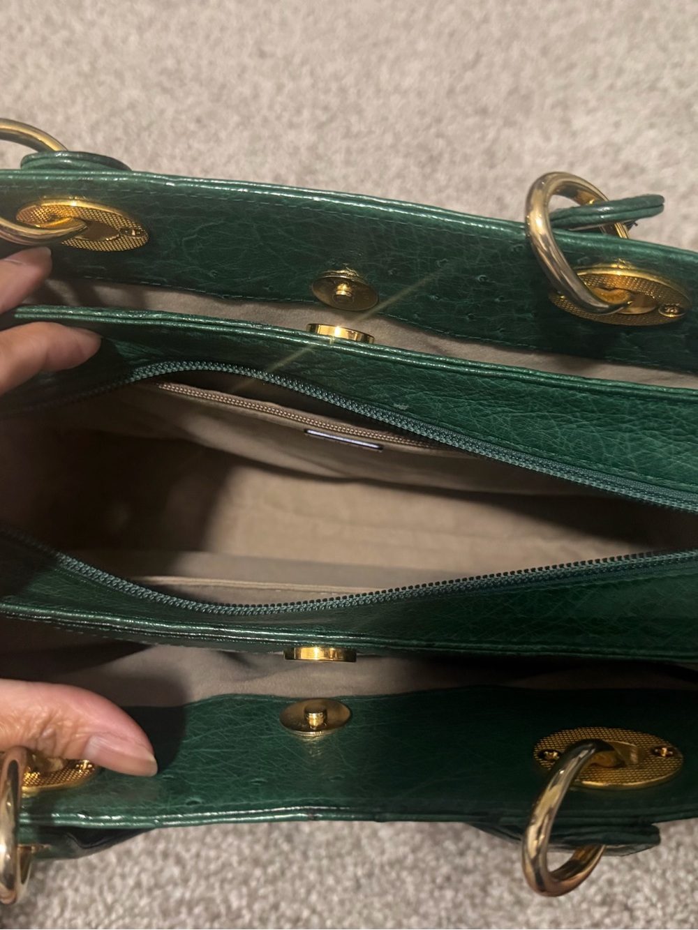 “Genuine” Green Ostrich Top-Handle Bag - Picture 5 of 17